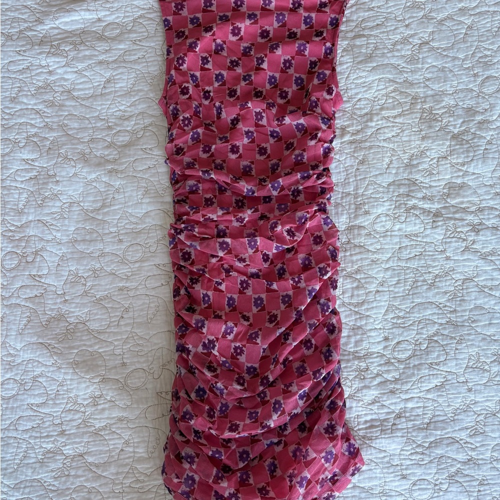 Urban Outfitters Mini Dress with Ruched Sides—Pink & Purple - Picture 6 of 8